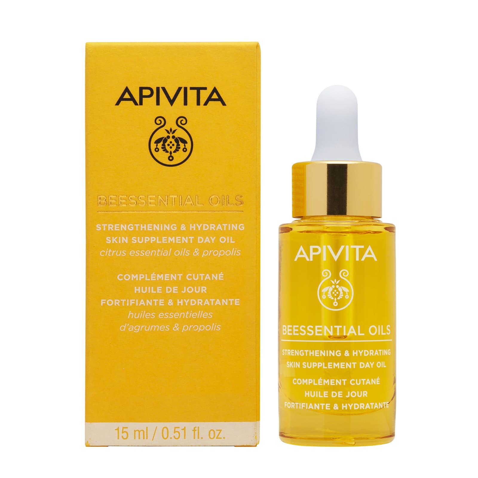 Apivita Beessential Oils Έλαιο Προσώπου Ημέρας Συμπλήρωμα Ενδυνάμωσης & Ενυδάτωσης 15ml 1 10-22-01-663-BEESSENTIAL-DAY-OIL-15ML-BOX-BOTTLE