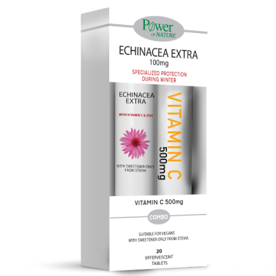 Power of Nature Echinacea Extra Stevia 20 Aναβράζοντα Δισκία με ΔΩΡΟ Vitamin C 500mg 20 Αναβράζοντα Δισκία