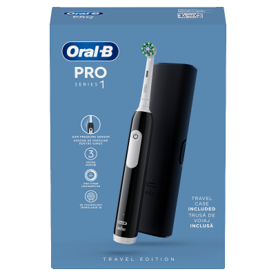 ORAL-B Pro Series 1 Mαύρη Ηλεκτρική Οδοντόβουρτσα με 1 Κεφαλή Βουρτσίσματος και Θήκη Ταξιδίου