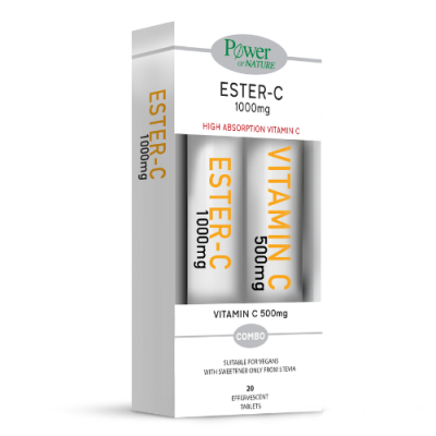 Power of Nature Ester-C 1000mg Stevia 20 Αναβράζοντα Δισκία με ΔΩΡΟ Vitamin C 500mg 20 Αναβράζοντα Δισκία