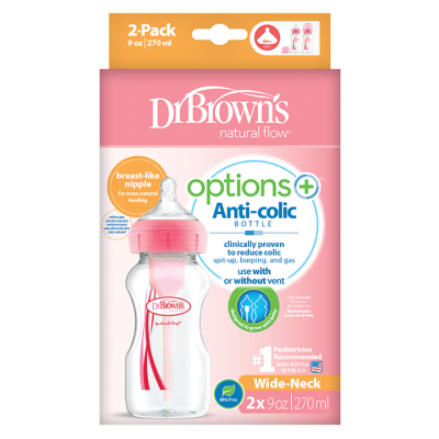 Dr. Brown's Μπιμπερό Πλαστικό με Φαρδύ Λαιμό Options+ ΡΟΖ 2 Τεμάχια
