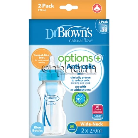 Dr. Brown's Natural Flow Options+ Πλαστικά Μπιμπερό Μπλε με Φαρδύ Λαιμό & Θηλή Σιλικόνης 2*270ml 1 Product14050.Photo1.Original