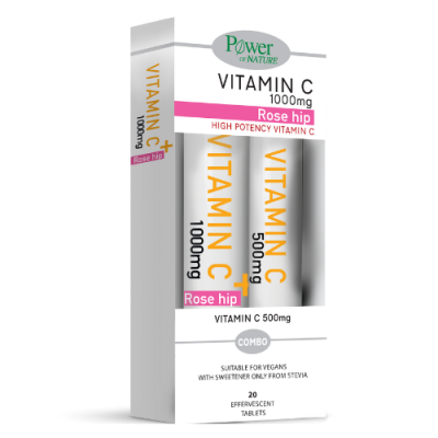 Power of Nature Promo Vitamin C 1000mg Plus Rose Hip Stevia 20 Αναβράζοντα Δισκία με ΔΩΡΟ Vitamin C 500mg Stevia 20 Αναβράζοντα Δισκία