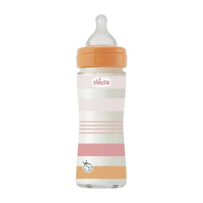 Chicco Μπιμπερό Γυάλινο Well Being Θηλή Σιλικόνης 0+ Μηνών 240ml Ροζ