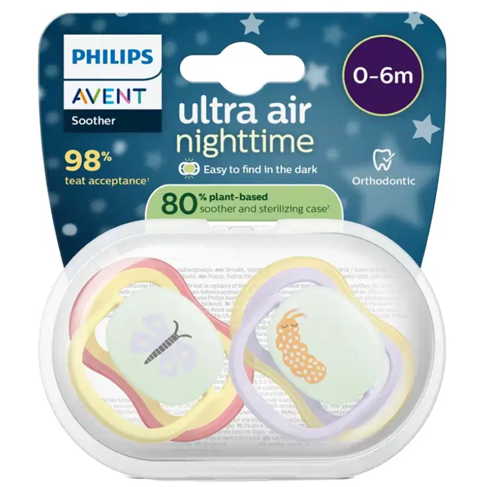 Avent Ultra Air Night Πιπίλα Σιλικόνης (0-6 Μηνών) Κίτρινο Λιλά 2 Τεμάχια SCF376/25 2 Avent Ultra Air Night Πιπίλα Σιλικόνης (0-6 Μηνών) Κίτρινο Λιλά 2 Τεμάχια SCF376/25 - Image 2