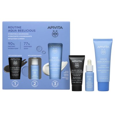 Apivita Promo AQUA BEELICIOUS Απαλή Κρέμα Ενυδάτωσης Πλούσιας Υφής 40ml με ΔΩΡΟ Μαύρο Ζελ Καθαρισμού 15ml & ΔΩΡΟ AQUA BEELICIOUS Booster 10ml